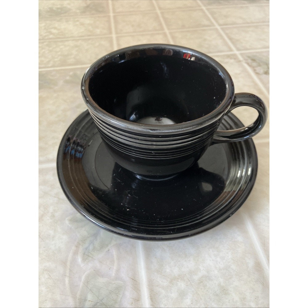 Vintage Fiestaware Espresso/Tea Cup & saucer original black (1951-59) excellent